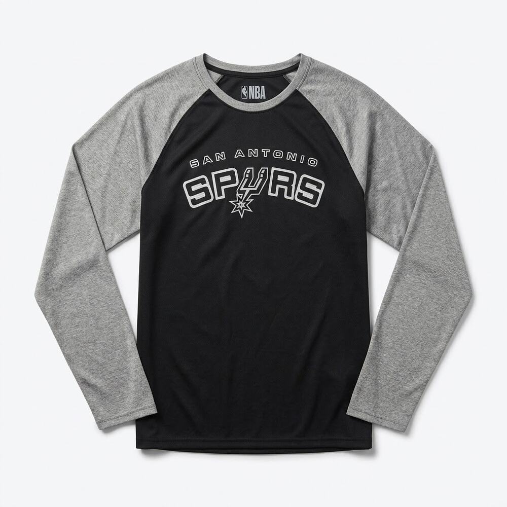 San Antonio Spurs NBA UNK Raglan Long Sleeve Performance Tee Black Gray Mens XL
